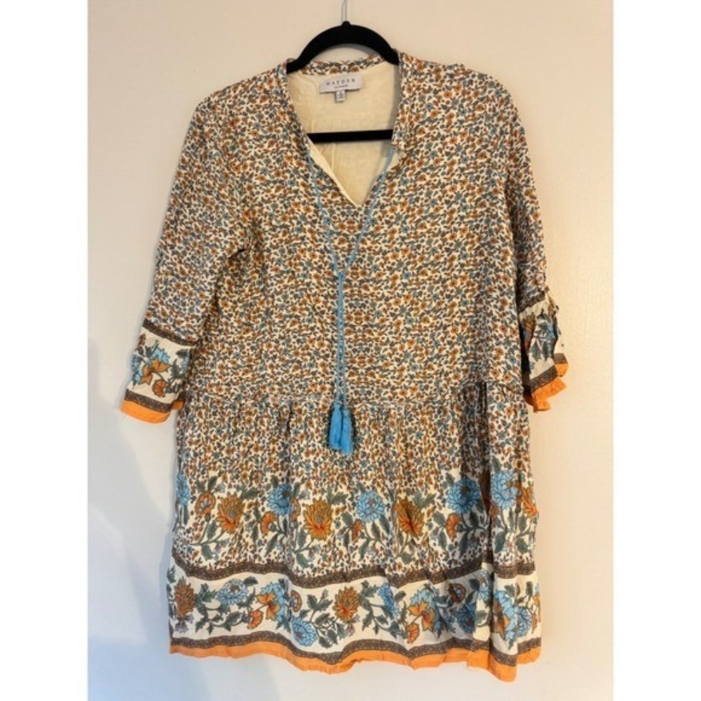 Hayden‎ Los Angeles Floral Print Tassel Tie Mini Dress Boho Bohemian Size Small - Picture 2 of 4
